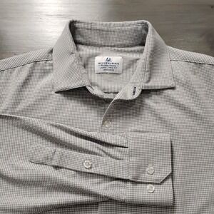 Mizzen + Main Shirt Men's L Gray White Grid Trim Fit Non Iron Button Down